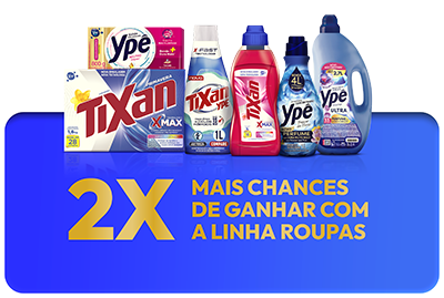 Banner da Promoção Meu Ypê Premiado com produtos Ypê e texto Duas vezes mais chances de ganhar com a linha de roupas.